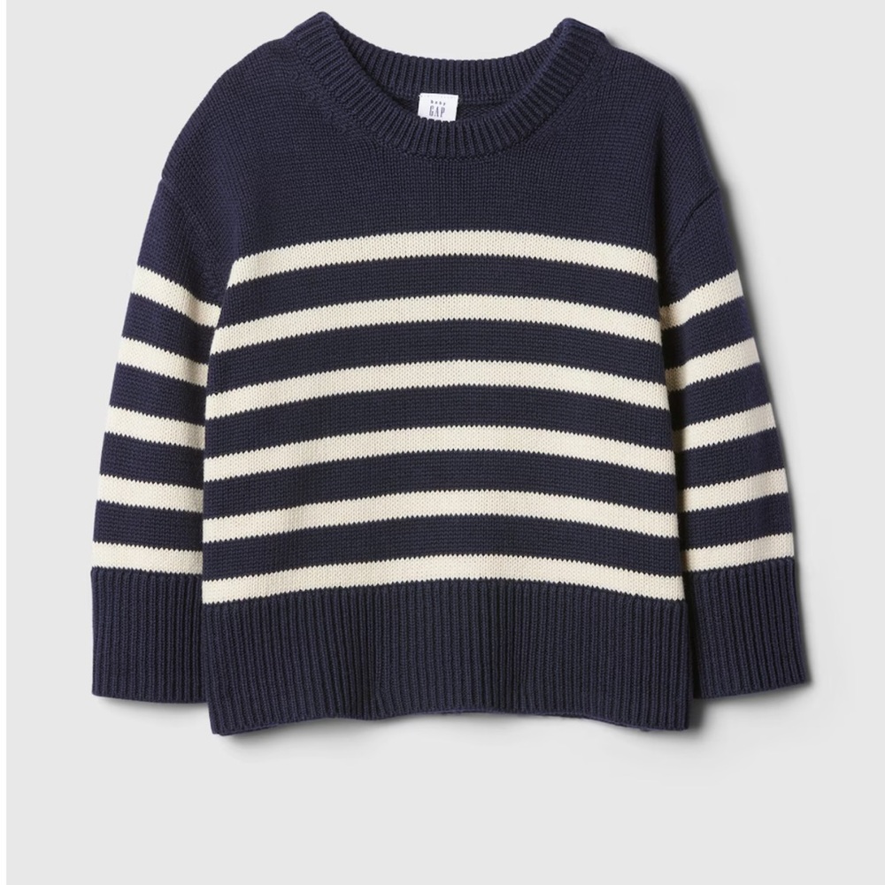 GAP Navy and white striped split hem sweater